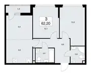 1-но комнатная квартира, 36,70 м², 2 эт., ЖК Родные кварталы, фотография 2