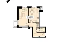 1-но комнатная квартира, 47,70 м², 1 эт., ЖК TWICE, ТВАЙС, фотография 2