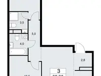 2-х комнатная квартира, 53,90 м², 4 эт., ЖК Родные кварталы, фотография 2