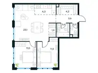 3-х комнатная квартира, 65,30 м², 16 эт., ЖК Level Южнопортовый, Левел Южнопортовый, фотография 2