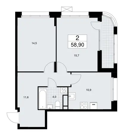 2-х комнатная квартира, 58,90 м², 16 эт., ЖК Бунинские Кварталы, фотография 1