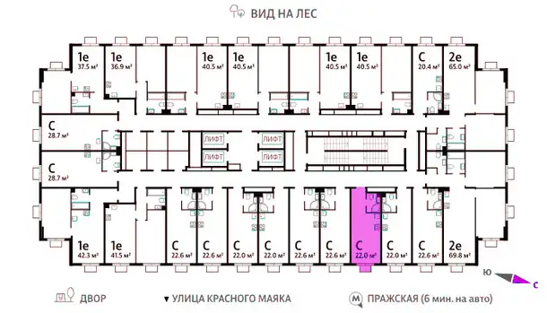 1-но комнатная квартира, 22,00 м², 23 эт., ЖК Park Side, Парк Сайд, фотография 2