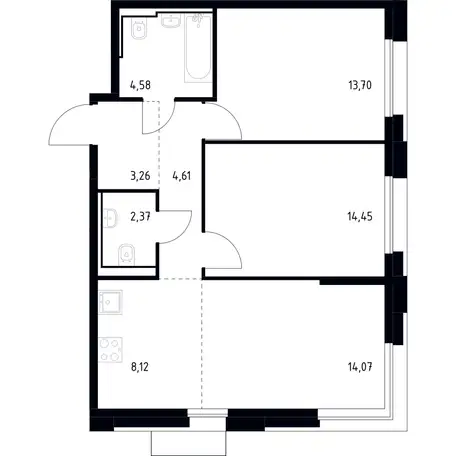 3-х комнатная квартира, 65,16 м², 15 эт., ЖК Квартал Герцена, фотография 1