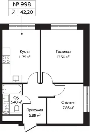 2-х комнатная квартира, 42,20 м², 23 эт., ЖК Пятницкое 58, фотография 1