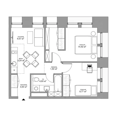 Продам апартаменты, 46,93 м², 16 эт., ЖК Baires, Байрес, фотография 1