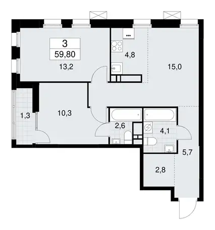 2-х комнатная квартира, 59,80 м², 18 эт., ЖК Дзен кварталы, фотография 1