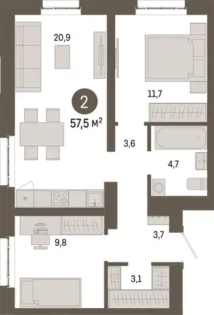 Студия, 57,50 м², 10 эт., ЖК Метроном, фотография 1