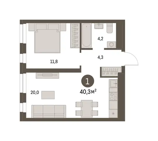 1-но комнатная квартира, 40,30 м², 5 эт., ЖК Первый Квартал, фотография 1