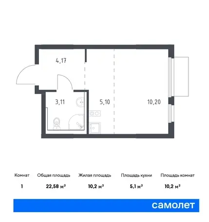 Студия, 22,58 м², 12 эт., ЖК Пригород Лесное, фотография 1