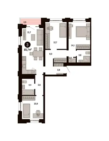 3-х комнатная квартира, 85,70 м², 4 эт., ЖК Метроном, фотография 1