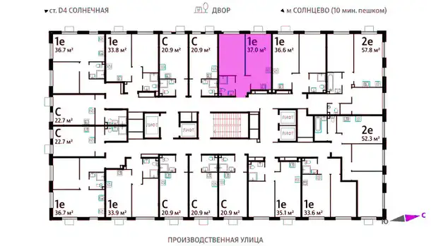 1-но комнатная квартира, 37,00 м², 7 эт., ЖК Лучи, фотография 1