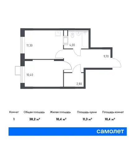 1-но комнатная квартира, 38,20 м², 16 эт., ЖК Цветочные поляны, фотография 1