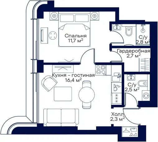 1-но комнатная квартира, 38,40 м², 24 эт., ЖК City Bay, Сити Бэй, фотография 1