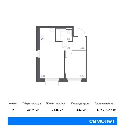 2-х комнатная квартира, 40,79 м², 6 эт., ЖК Новое Внуково, фотография 1
