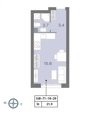 Студия, 21,80 м², 29 эт., ЖК Дмитровское небо, фотография 1
