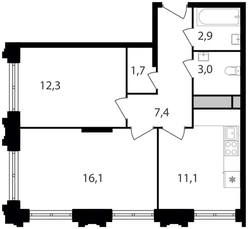 2-х комнатная квартира, 54,50 м², 30 эт., ЖК Варшавские ворота, фотография 1