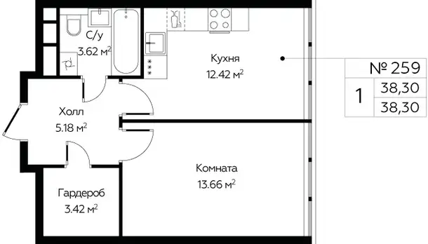 Продам апартаменты, 38,30 м², 19 эт., ЖК Октябрьская 98, фотография 1