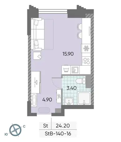 Студия, 24,20 м², 16 эт., ЖК Обручева 30, фотография 1