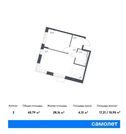 2-х комнатная квартира, 40,79 м², 4 эт., ЖК Молжаниново, фотография 1