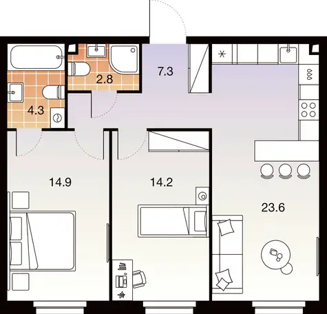 2-х комнатная квартира, 67,10 м², 28 эт., ЖК TWELVE, фотография 1