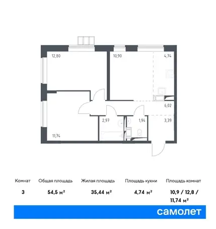 3-х комнатная квартира, 54,50 м², 14 эт., ЖК Алхимово, фотография 1