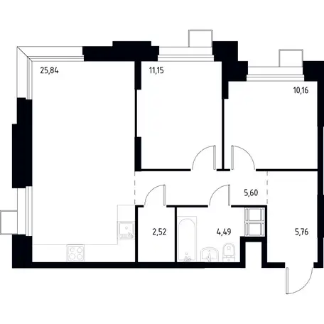 2-х комнатная квартира, 65,52 м², 23 эт., ЖК Тропарево Парк, фотография 1