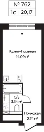 1-но комнатная квартира, 20,17 м², 18 эт., ЖК Пятницкое 58, фотография 1