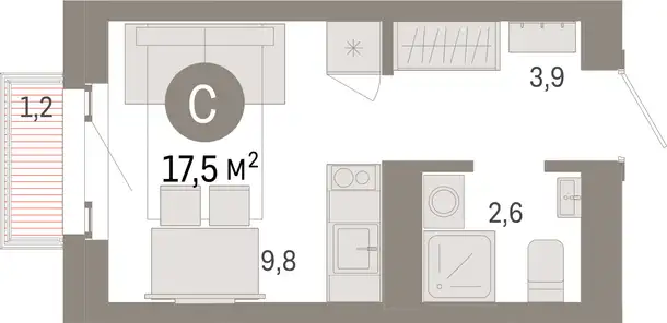 Студия, 17,50 м², 5 эт., ЖК Метроном, фотография 1