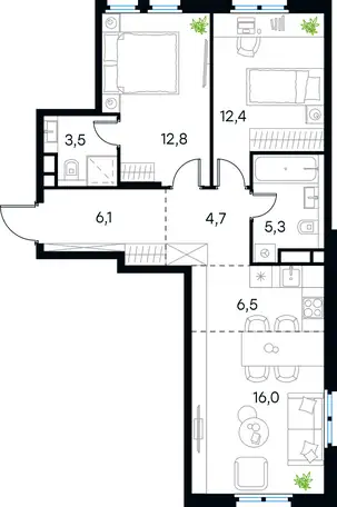 3-х комнатная квартира, 67,30 м², 3 эт., ЖК Level Нижегородская, Левел Нижегородская, фотография 1