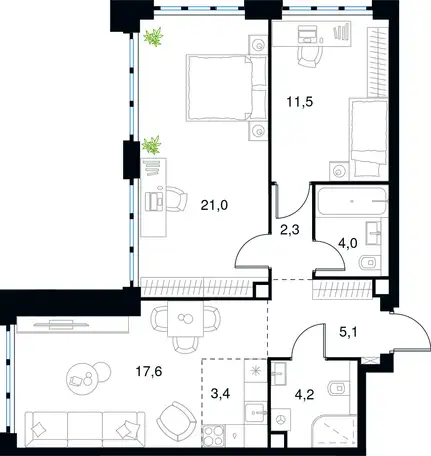 3-х комнатная квартира, 69,10 м², 30 эт., ЖК Level Южнопортовый, Левел Южнопортовый, фотография 1