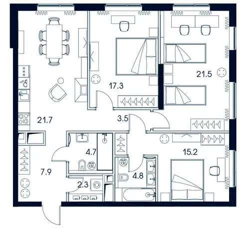 3-х комнатная квартира, 98,90 м², 21 эт., ЖК Интонация, фотография 1