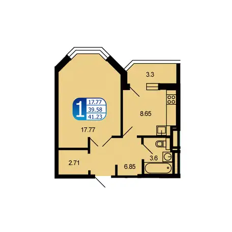 1-но комнатная квартира, 41,23 м², 7 эт., ЖК Москворецкий, фотография 1