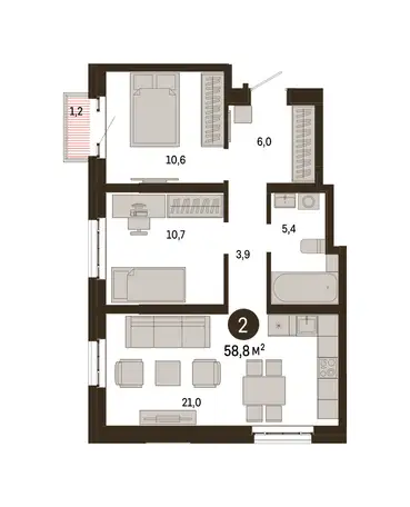 2-х комнатная квартира, 58,80 м², 23 эт., ЖК Метроном, фотография 1