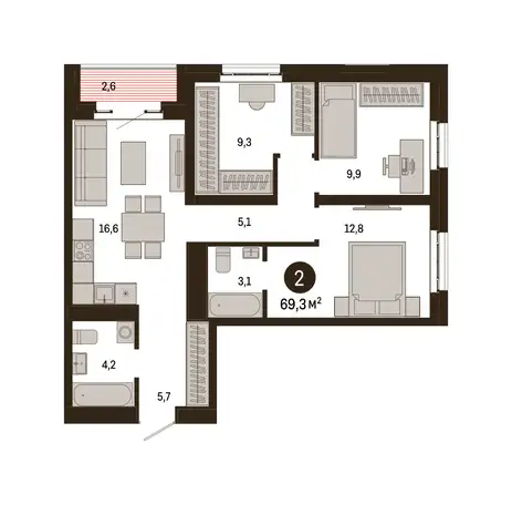 3-х комнатная квартира, 69,30 м², 23 эт., ЖК Метроном, фотография 1