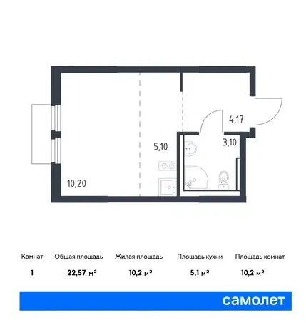 Студия, 22,57 м², 15 эт., ЖК Пригород Лесное, фотография 1