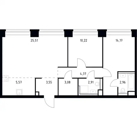 3-х комнатная квартира, 72,34 м², 27 эт., ЖК NOVA, фотография 1