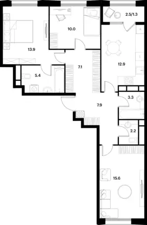3-х комнатная квартира, 79,60 м², 16 эт., ЖК ALIA, Алиа, фотография 1