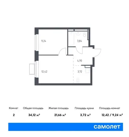 2-х комнатная квартира, 34,12 м², 10 эт., ЖК Новое Видное, фотография 1