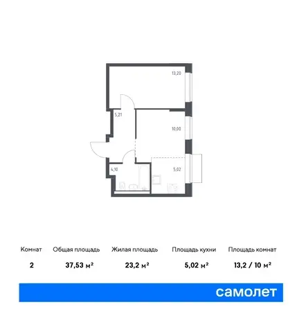 2-х комнатная квартира, 37,53 м², 4 эт., ЖК Квартал Домашний, фотография 1