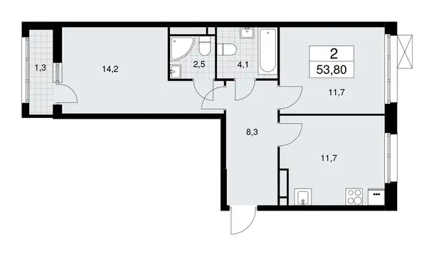 2-х комнатная квартира, 53,80 м², 8 эт., ЖК Родные кварталы, фотография 1