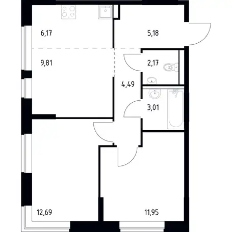 3-х комнатная квартира, 55,47 м², 17 эт., ЖК Квартал Марьино, фотография 1