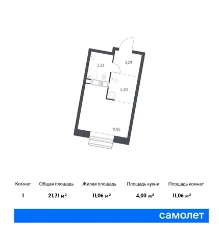 Студия, 21,71 м², 8 эт., ЖК Цветочные поляны, фотография 1