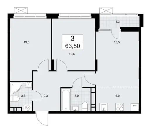 2-х комнатная квартира, 63,50 м², 9 эт., ЖК Дзен кварталы, фотография 1