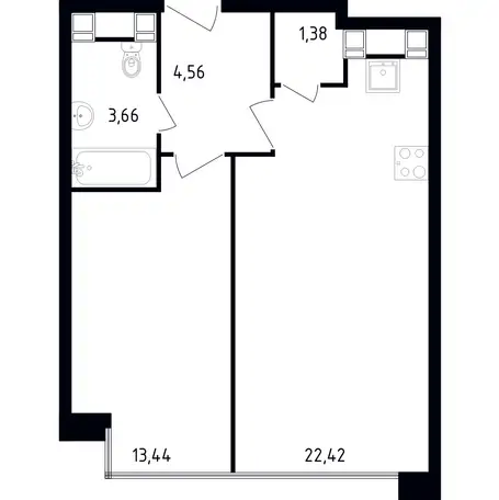 2-х комнатная квартира, 45,46 м², 28 эт., ЖК Пятницкое 58, фотография 1