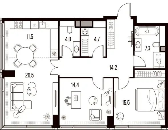 3-х комнатная квартира, 92,10 м², 13 эт., ЖК HIGH LIFE Летниковская 11, Хай Лайф, фотография 1