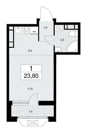 Студия, 23,80 м², 15 эт., ЖК Бунинские Кварталы, фотография 1