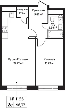 2-х комнатная квартира, 46,37 м², 28 эт., ЖК Пятницкое 58, фотография 1