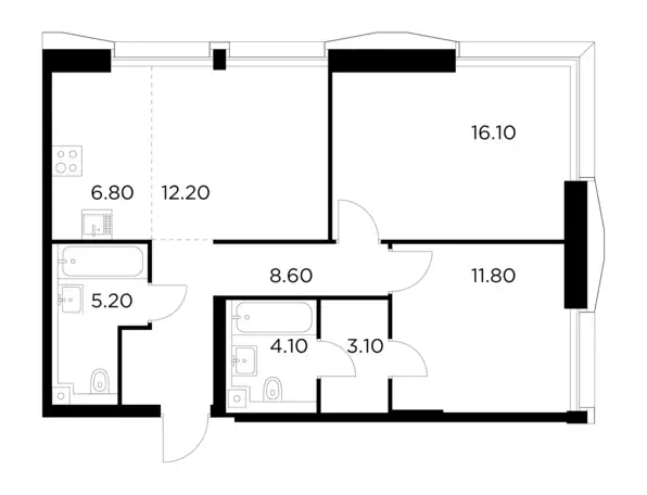3-х комнатная квартира, 67,80 м², 25 эт., ЖК INJOY, Инжой, фотография 1