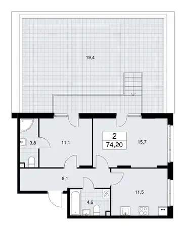 2-х комнатная квартира, 74,20 м², 2 эт., ЖК Дзен кварталы, фотография 1