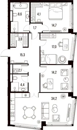 4-х комнатная квартира, 120,10 м², 16 эт., ЖК HIGH LIFE Летниковская 11, Хай Лайф, фотография 1